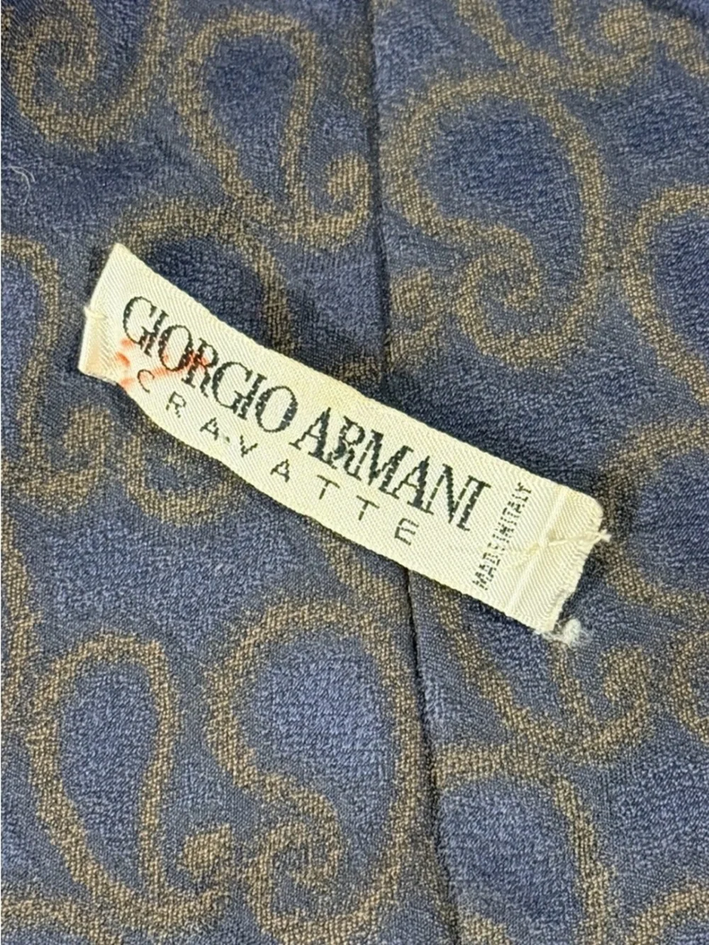 Giorgio Armani Silk Necktie Navy Scrollwork Print Vintage Italy Men